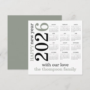 Cartes Pour Fêtes Annuelles Joyeux Nouvel An 2026 Sage White Calendrier