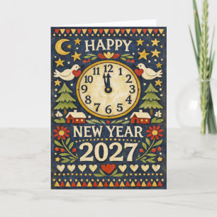 Cartes Pour Fêtes Annuelles Joyeux Nouvel An 2027 Art Populaire Rustique
