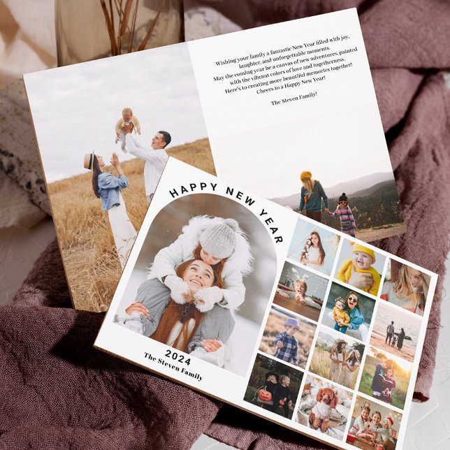 Cartes Pour Fêtes Annuelles Joyeux Nouvel An année en revue 15 photos noir (Happy New Year arch year in review 15 photos black Holiday Card)