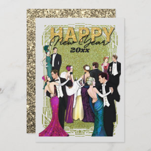 Cartes Pour Fêtes Annuelles Joyeux Nouvel An Art Déco rétro Vintage