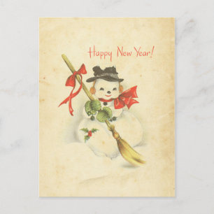 Cartes Pour Fêtes Annuelles Joyeux Nouvel An Bonhomme de neige vintage Ruban r