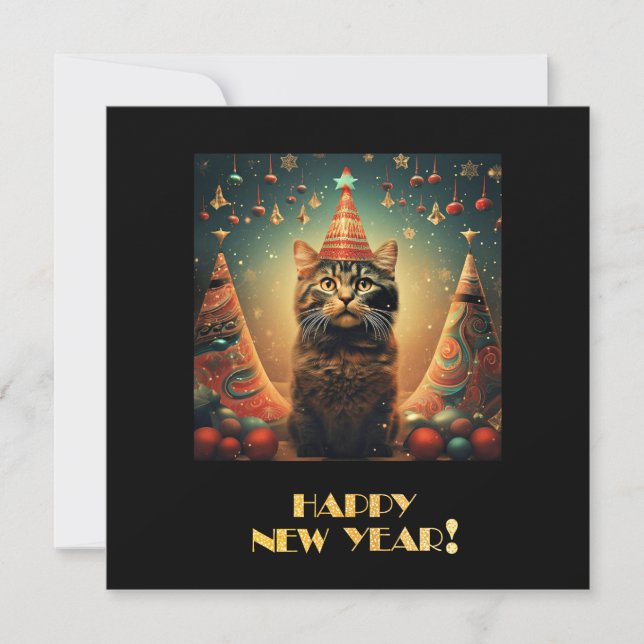Cartes Pour Fêtes Annuelles Joyeux Nouvel An Chat (Devant)