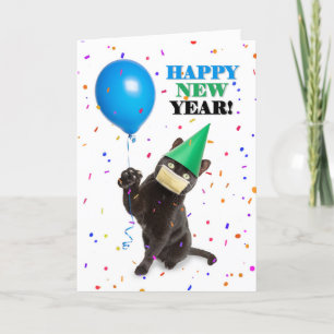 Cartes Pour Fêtes Annuelles Joyeux Nouvel An Chat dans un Masque de Protection