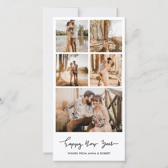 Cartes Pour Fêtes Annuelles Joyeux Nouvel An Décontracté Script Multi Photo Co (Devant)