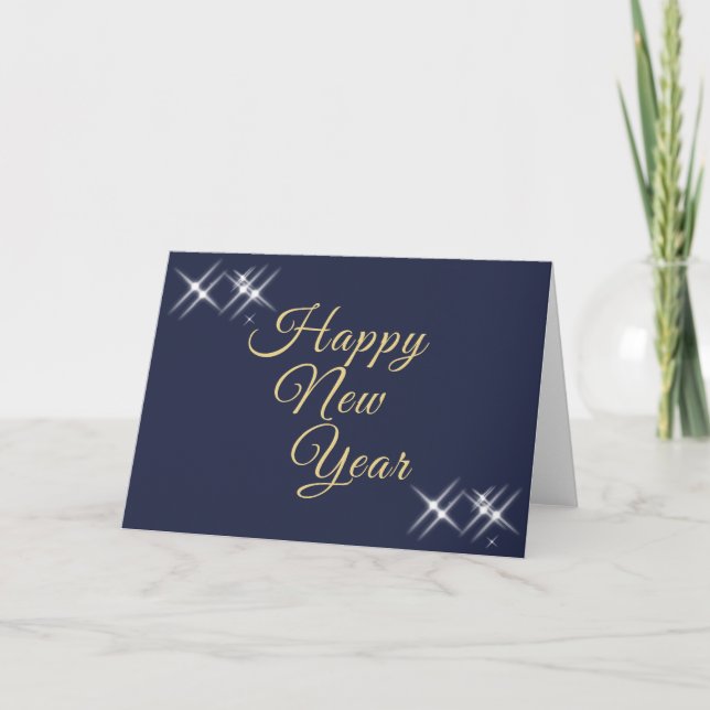 Cartes Pour Fêtes Annuelles Joyeux Nouvel An Élégant Éclairage Bleu (Devant)