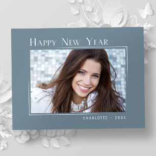 Cartes Pour Fêtes Annuelles Joyeux Nouvel An Elegant Simple Ardoise Bleu Photo