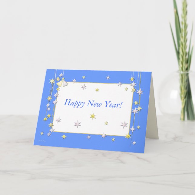 Cartes Pour Fêtes Annuelles Joyeux Nouvel An Etoiles Bleu (Devant)