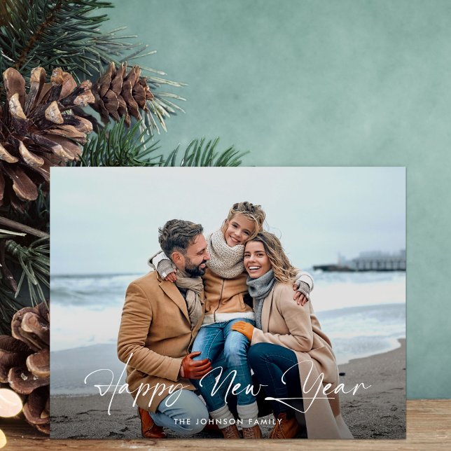 Cartes Pour Fêtes Annuelles Joyeux Nouvel An Photo Script moderne (Créateur téléchargé)