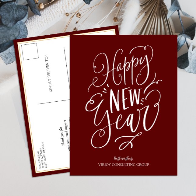 Cartes Pour Fêtes Annuelles Joyeux Nouvel An Rouge Script Moderne (Créateur téléchargé)