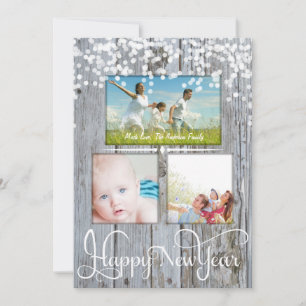 Cartes Pour Fêtes Annuelles Joyeux Nouvel An Rustique Bois Étoiles Étincelles