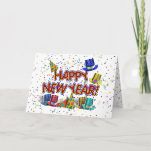 Cartes Pour Fêtes Annuelles Joyeux Nouvel An Texte avec Casquettes de fête et