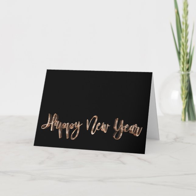 Cartes Pour Fêtes Annuelles Joyeux Nouvel An Texte noir et or Élégant (Devant)