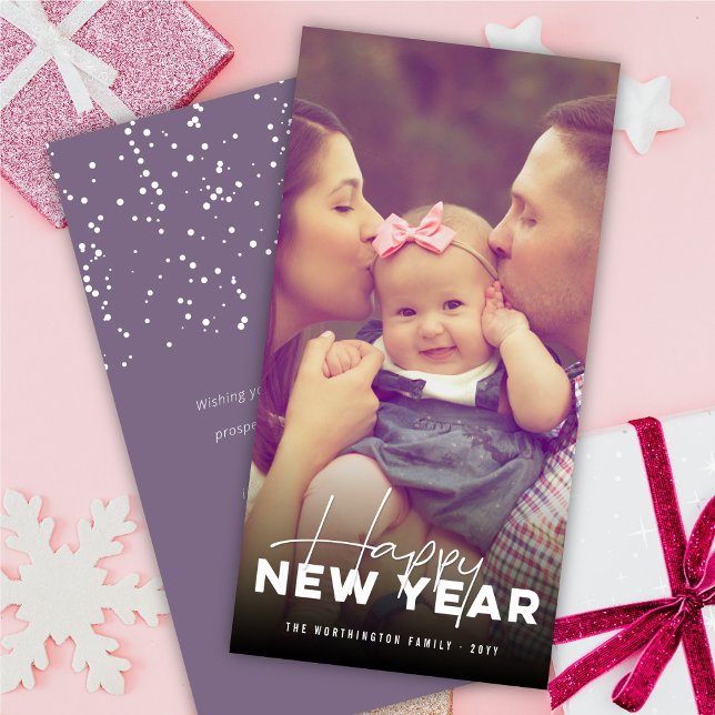 Cartes Pour Fêtes Annuelles Joyeux Nouvel An Typographie moderne Photo minime (Créateur téléchargé)