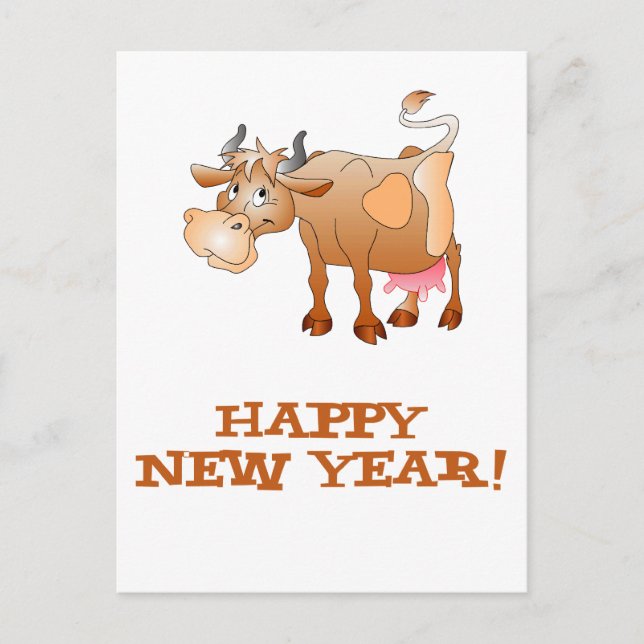 Cartes Pour Fêtes Annuelles Joyeux Nouvel An Vache (Devant)