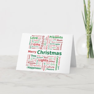 Cartes Pour Fêtes Annuelles Joyeux nuage de mots de Noël en vert rouge