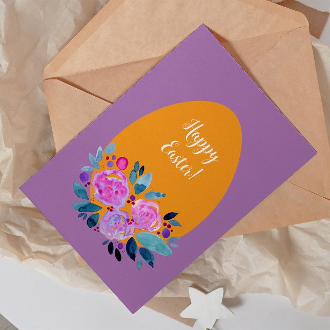 Cartes Pour Fêtes Annuelles Joyeux oeuf floral de Pâques aquarelle (Créateur téléchargé)