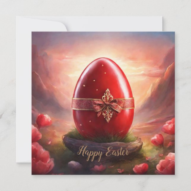 Cartes Pour Fêtes Annuelles Joyeux oeuf rouge de Pâques (Devant)