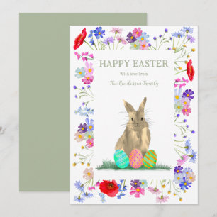 Cartes Pour Fêtes Annuelles Joyeux Oeufs de Pâques et mignonette de lapin flor