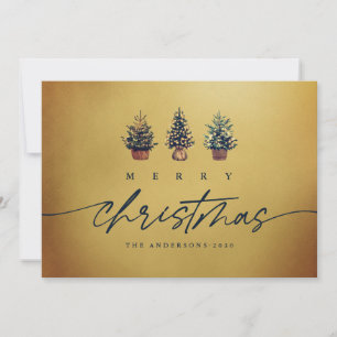 Cartes Pour Fêtes Annuelles Joyeux or Aquarelle de Noël Arbre vert Script