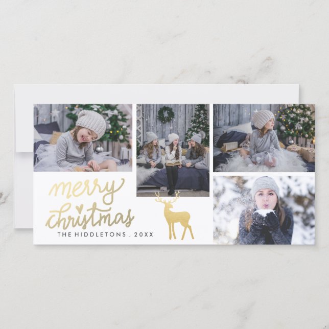 Cartes Pour Fêtes Annuelles Joyeux or de Noël | Antler | Vacances de script (Devant)