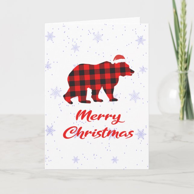 Cartes Pour Fêtes Annuelles Joyeux Ours de Noël Buffle rouge Plaid (Devant)