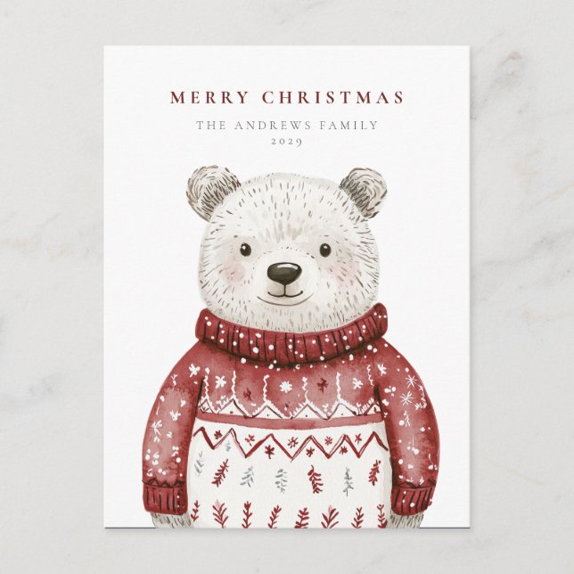 Cartes Pour Fêtes Annuelles Joyeux Ours de Noël dans un pull (Devant)
