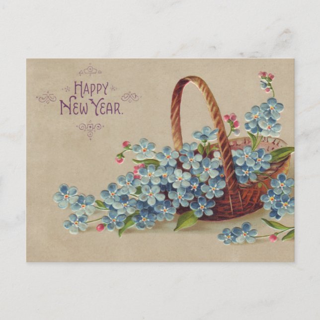 Cartes Pour Fêtes Annuelles Joyeux panier du Nouvel An avec fleurs (Devant)