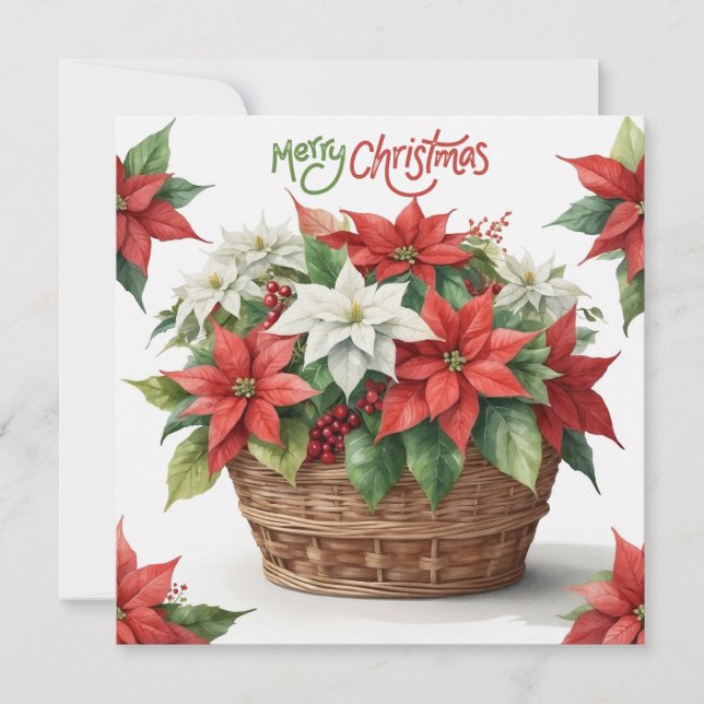 Cartes Pour Fêtes Annuelles Joyeux panier Poinsettia de Noël (Devant)