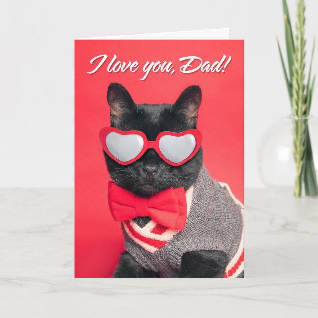 Cartes Pour Fêtes Annuelles Joyeux Papa Chat Noir en Chaleur Lunettes de Solei (Devant)