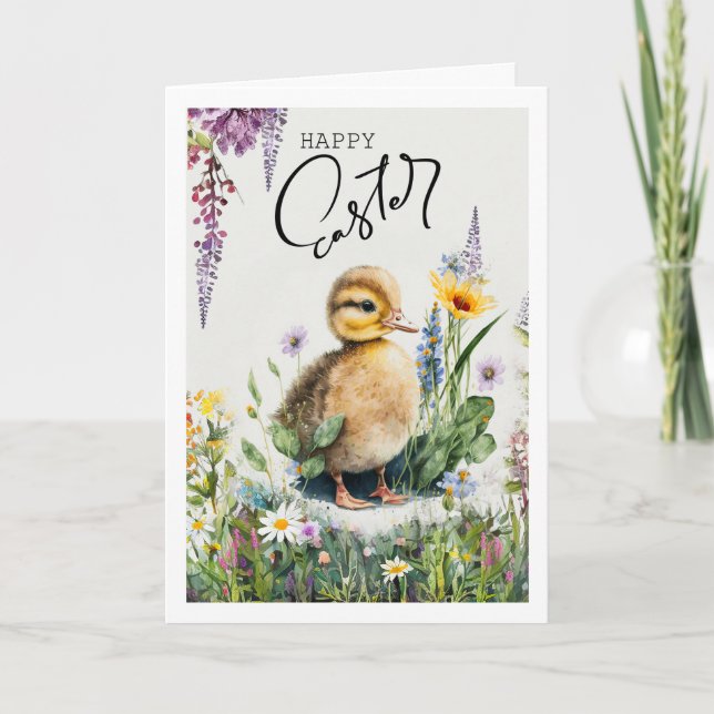 Cartes Pour Fêtes Annuelles Joyeux Pâques. Aquarelle Cute Duckkling (Devant)