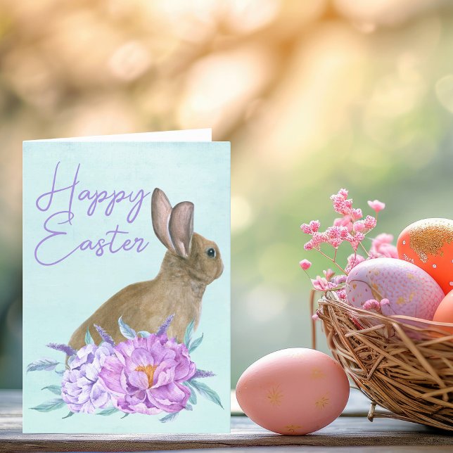 Cartes Pour Fêtes Annuelles Joyeux Pâques Beau lapin Lapin Pastel Floral (Créateur téléchargé)