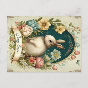 Cartes Pour Fêtes Annuelles Joyeux Pâques, Beige clair avec un lapin Vintage