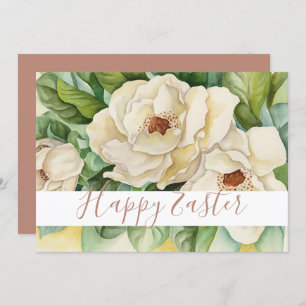 Cartes Pour Fêtes Annuelles Joyeux Pâques blanc Magnolia Rose Gold Texte Flora
