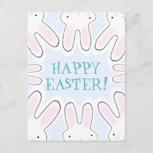 Cartes Pour Fêtes Annuelles Joyeux Pâques bleu pâle mignon lapins péeking drôl