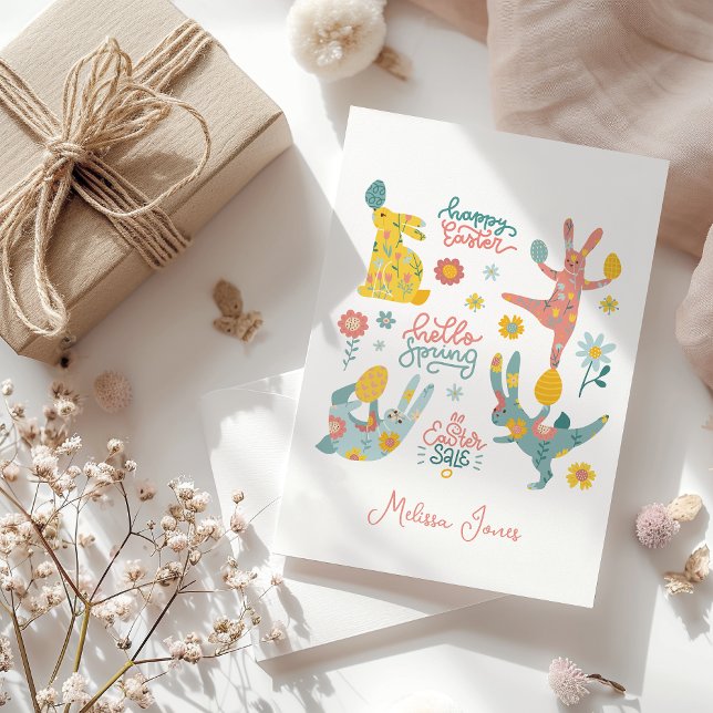 Cartes Pour Fêtes Annuelles Joyeux Pâques Bonjour Printemps Jouer Bunny (Créateur téléchargé)