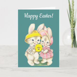 Cartes Pour Fêtes Annuelles Joyeux Pâques. Bunnies vintages.