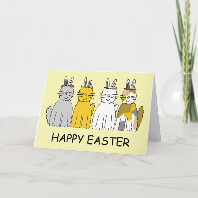 Cartes Pour Fêtes Annuelles Joyeux Pâques, chats-caricatures habillés en lapin (Devant)