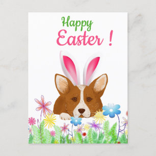 Cartes Pour Fêtes Annuelles Joyeux Pâques   Corgi avec lapin de Pâques Ear Fun
