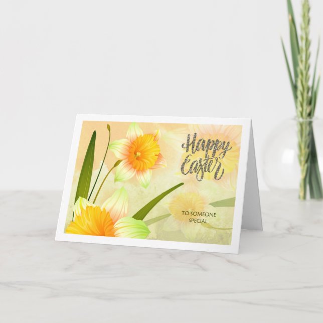 Cartes Pour Fêtes Annuelles Joyeux Pâques. Daffodique (Devant)
