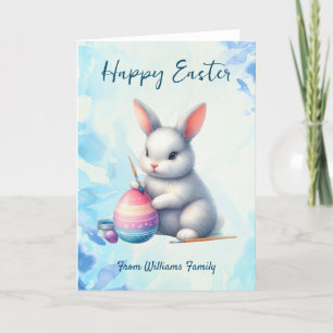 Cartes Pour Fêtes Annuelles Joyeux Pâques, Eau de lapin coloriant un oeuf de P