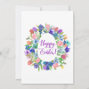 Cartes Pour Fêtes Annuelles Joyeux Pâques ! Fleurs d'aquarelle Forme de l'oeuf