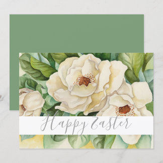 Cartes Pour Fêtes Annuelles Joyeux Pâques Floral Blanc Magnolia Gris Script