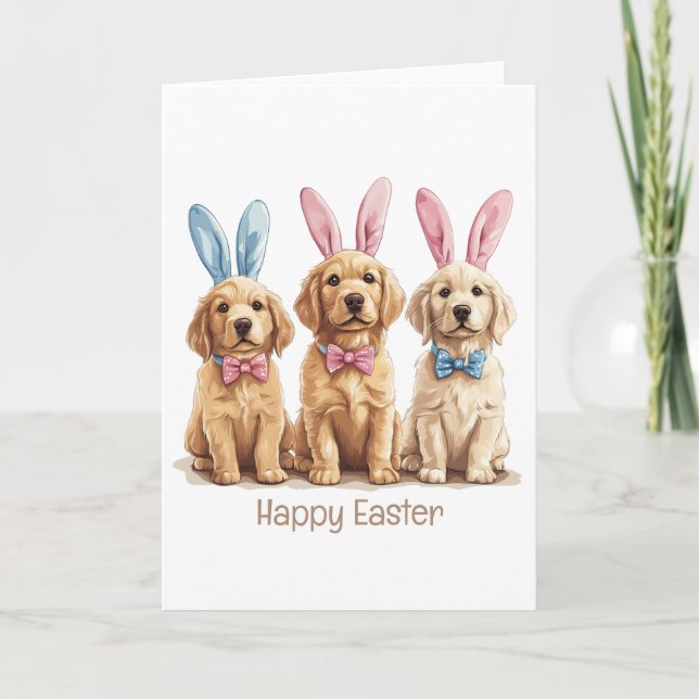 Cartes Pour Fêtes Annuelles Joyeux Pâques Golden Retriever Chiens Bunny Ears (Devant)