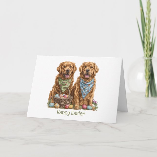 Cartes Pour Fêtes Annuelles Joyeux Pâques Golden Retriever Chiens Pâques Panie (Devant)