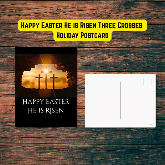 Cartes Pour Fêtes Annuelles Joyeux Pâques Il est ressuscité Trois Croix (Happy Easter He is Risen Three Crosses Holiday Postcard)