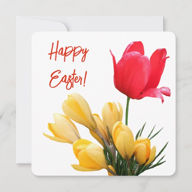 Cartes Pour Fêtes Annuelles Joyeux Pâques joli crocus rouge tulip amour (Devant)