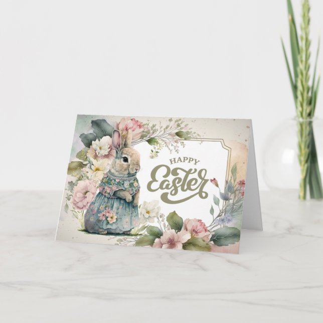 Cartes Pour Fêtes Annuelles Joyeux Pâques. Joli lapin à l'ancienne (Devant)