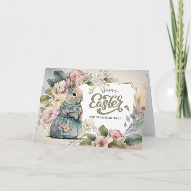 Cartes Pour Fêtes Annuelles Joyeux Pâques. Joli lapin à l'ancienne (Devant)