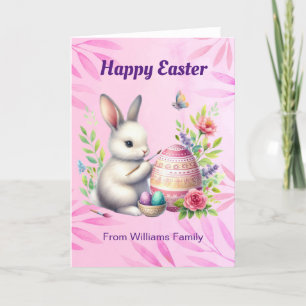 Cartes Pour Fêtes Annuelles Joyeux Pâques, Lapin Blanc Peindre un oeuf de Pâqu