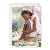 Joyeux Pâques. Little Angel avec Bunnies Plat Card